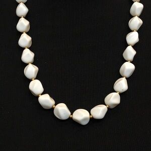 Vintage Crown Trifari White Beads Gold Hardware Necklace